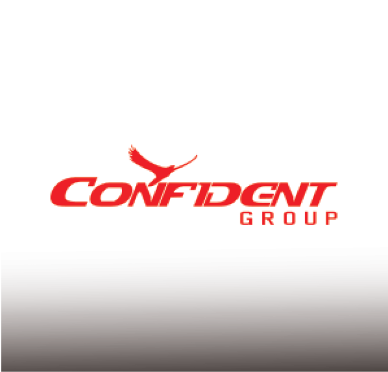 Confident Group logo in red script with a stylised eagle motif on a white background